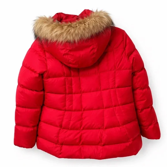 Calvin Klein Red Puffer Jacket with Faux Fur Trim - Picture 2 of 2